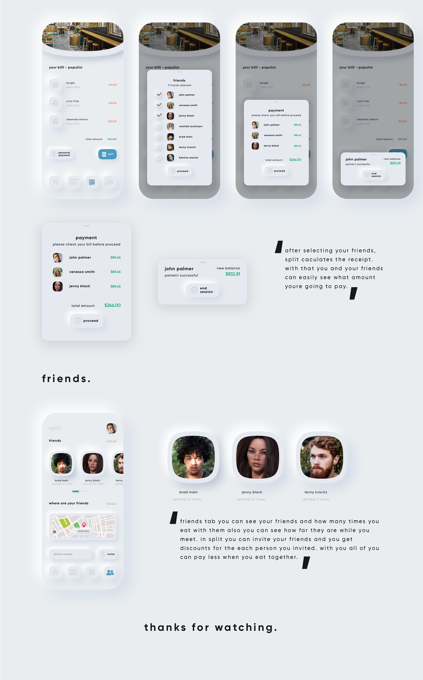 split. neumorphism ui ux payment app